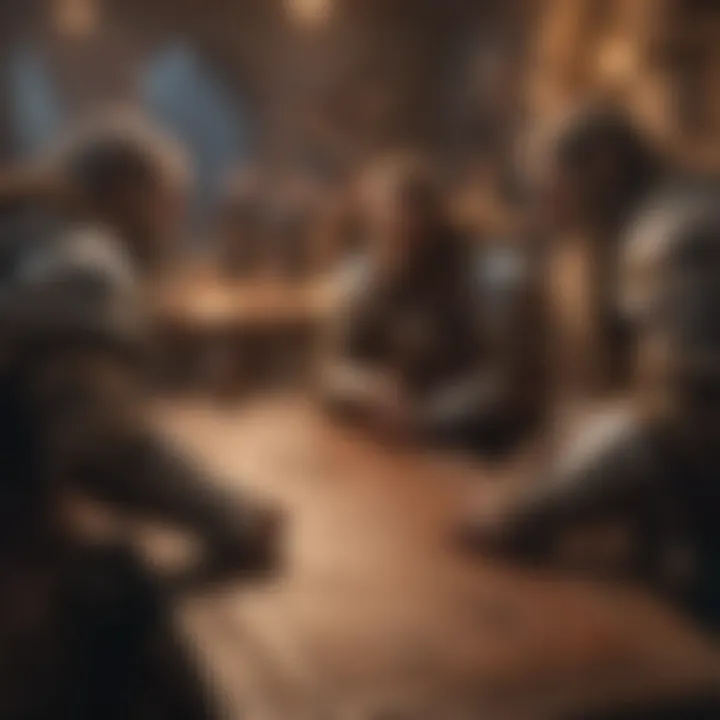 Strategic planning session among players discussing arena tactics