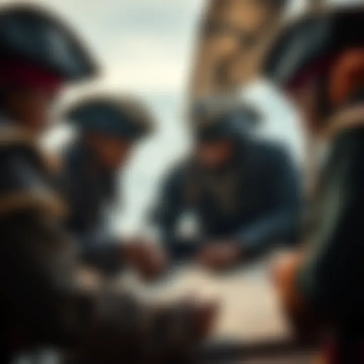 A group of Pirate Legends strategizing over a treasure map