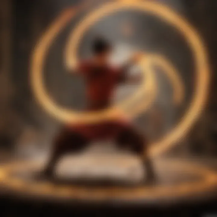 Zuko, a key character, showcasing his firebending skills in battle