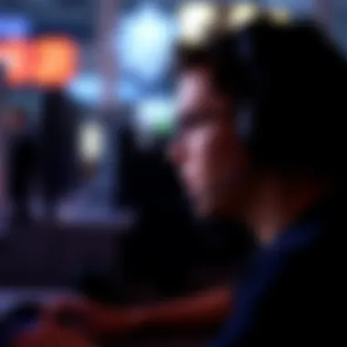 Gamer Immersed with EPOS Sound Quality Gamer immersed in gameplay wearing EPOS headset, emphasizing sound quality.