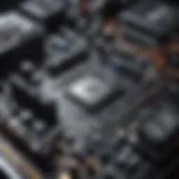 A close-up view of essential computer components laid out on a workbench.