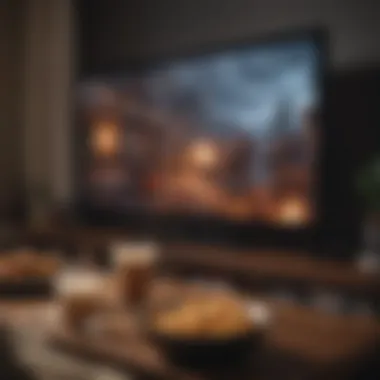 Perfect Binge-Watching Environment A cozy binge-watching setup with snacks and a screen showing Scandal