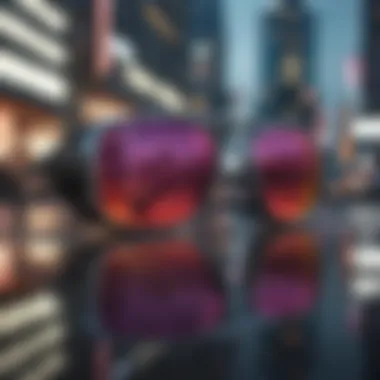 Cyberpunk Style Sunglasses Reflecting Cityscape