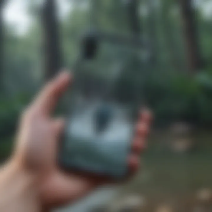 Person dropping phone protected by a water resistant case