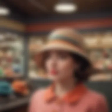 Colorful array of vintage hats in a chic boutique