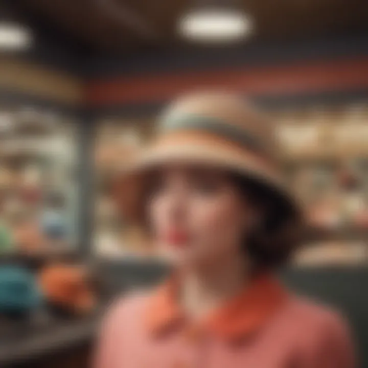 Colorful array of vintage hats in a chic boutique
