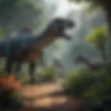 A breathtaking landscape showcasing the vibrant world of Jurassic creatures