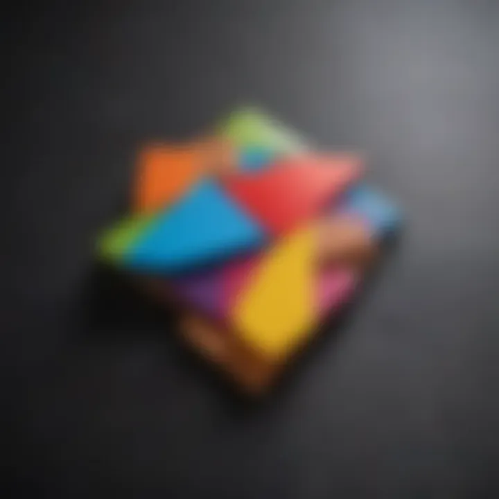 Colorful tangram pieces forming a complex design