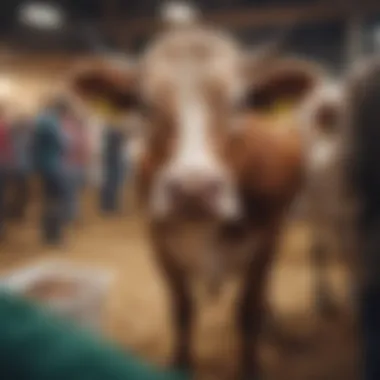 A community gathering focused on cow adoption, with informational booths and enthusiastic discussions.