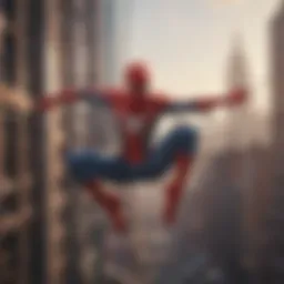 Iconic Spider-Man swinging through the city skyline