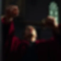 A dark illustration of the Cruciatus Curse being cast