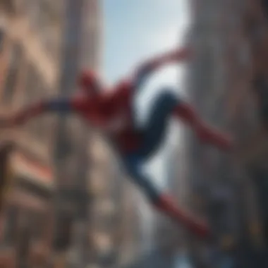 Epic Spider-Man swinging through the cityscape