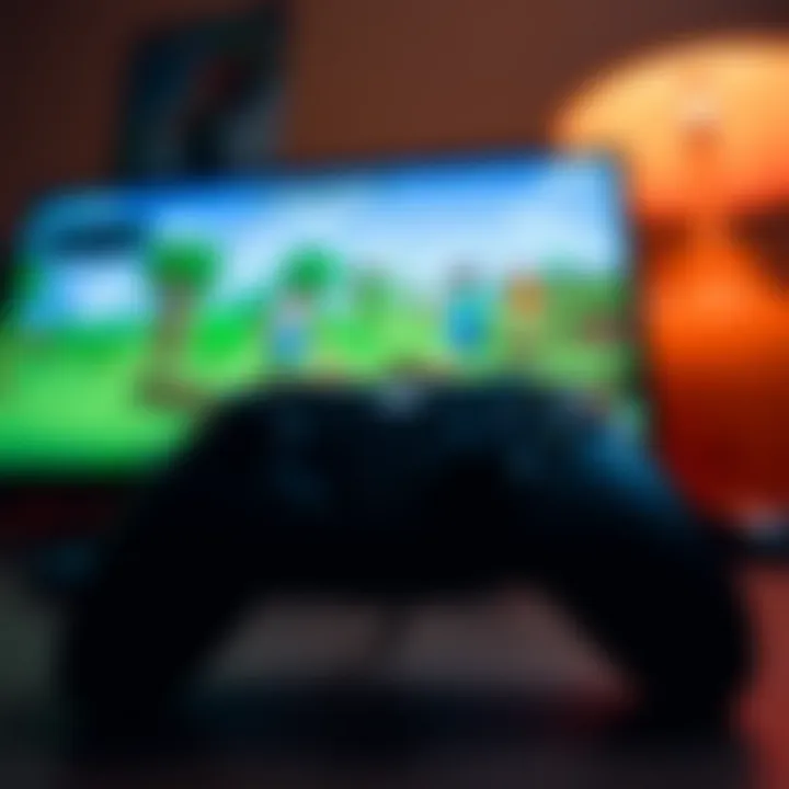 Xbox Controller and Minecraft in Action An Xbox controller with Minecraft gameplay on screen