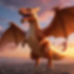 A vibrant shiny Charizard soaring through a colorful sky