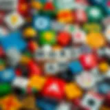 Diverse Word Game Icons A vibrant collage of various word game icons and elements.