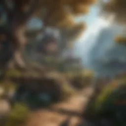 A fantastical landscape showcasing a vibrant RPG MMORPG world