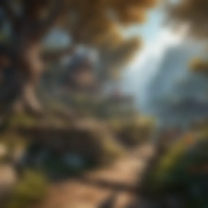 A fantastical landscape showcasing a vibrant RPG MMORPG world