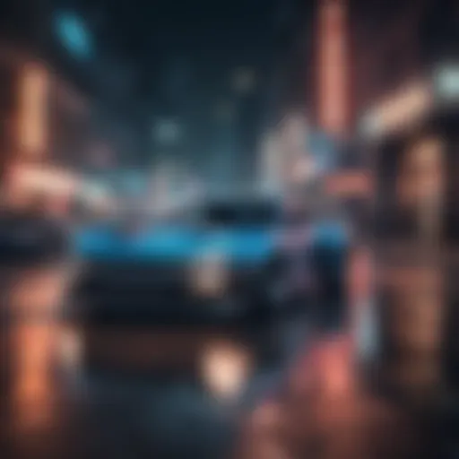 A vibrant street racing scene showcasing customized cars under neon lights