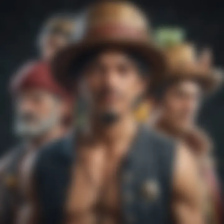 An intricate character collage featuring iconic figures from the One Piece series