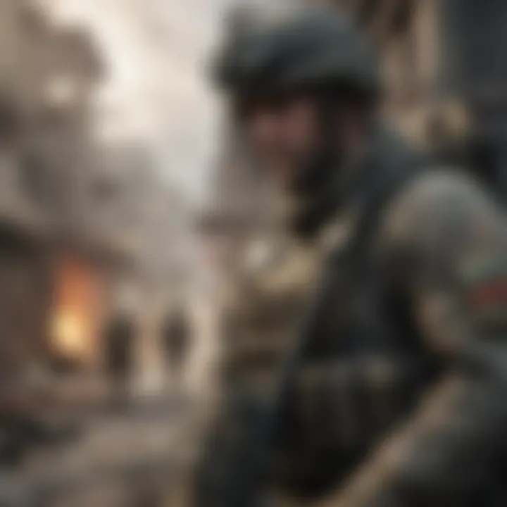 An artistic representation of the evolution of Call of Duty through its various game editions over the years.