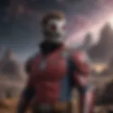 Star-Lord’s heroic stance amidst cosmic scenery