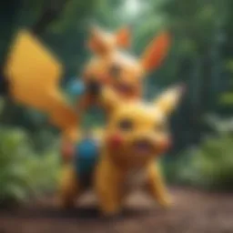 A vibrant illustration of iconic Pokémon characters in a dynamic pose.