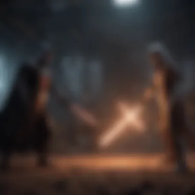 Lightsaber duel between two iconic characters