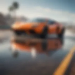 A dynamic scene from the Forza racing game showcasing a high-speed race.