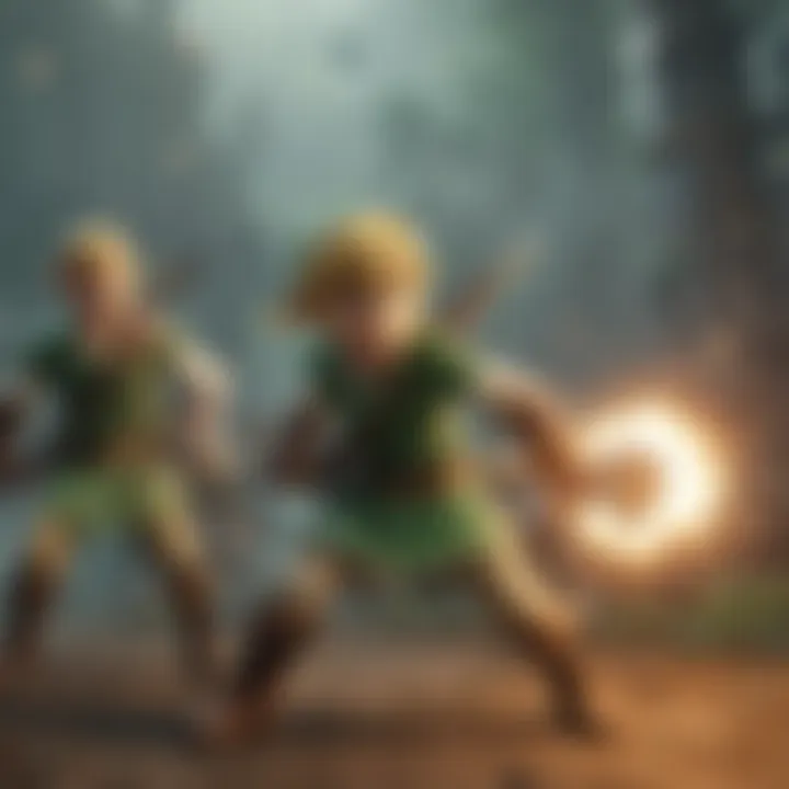 Dynamic action scene of Link engaging in a fierce battle on the Wii U version