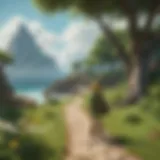 Stylized depiction of Link exploring a vibrant island setting