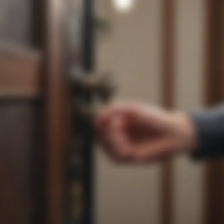 Close-up of a locksmith working on a door lock