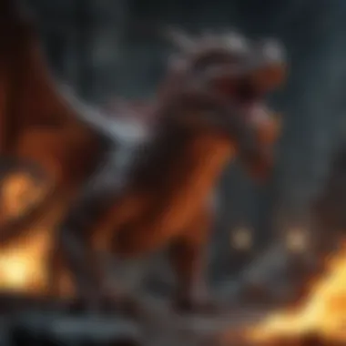 Dragon breathing fire in a dungeon