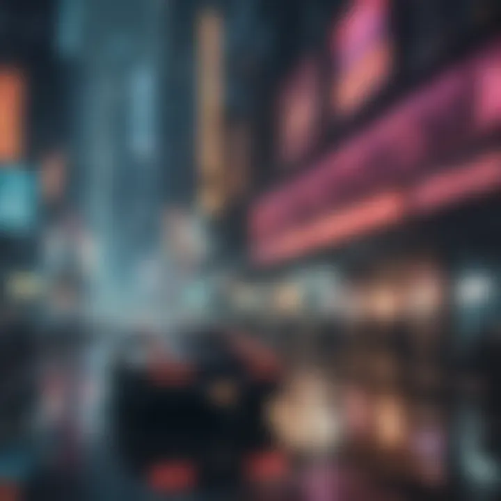 Vivid digital artwork of futuristic cityscape in a video game