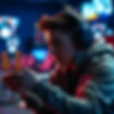 Gamer Immersed in Action with a Paddle-Equipped Controller A gamer using a PC gaming controller with paddles, immersed in gameplay