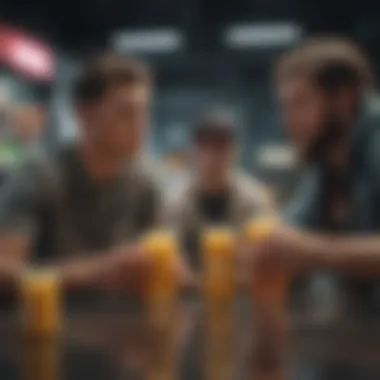 A dynamic scene featuring gamers enjoying Juice GFuel during gameplay