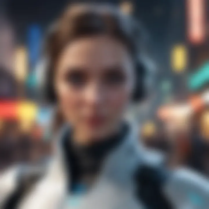 Artistic depiction of gaming avatars in a futuristic world