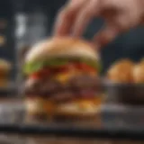 Gourmet burger patty being punched