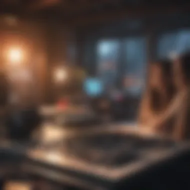 A creative workspace featuring content creators brainstorming music themes for their videos.