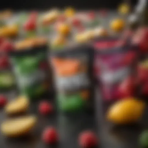 A vibrant display of Juice GFuel flavor packets