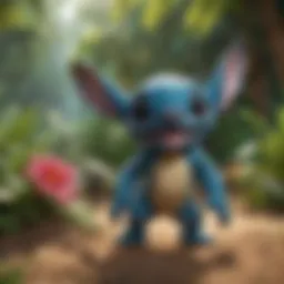 A vibrant and colorful representation of Lilo and Stitch interacting in a tropical setting.