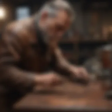 Craftsman creating intricate leather design