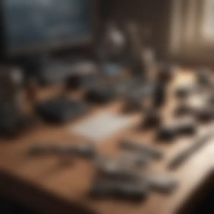 Various aim training tools displayed on a desk