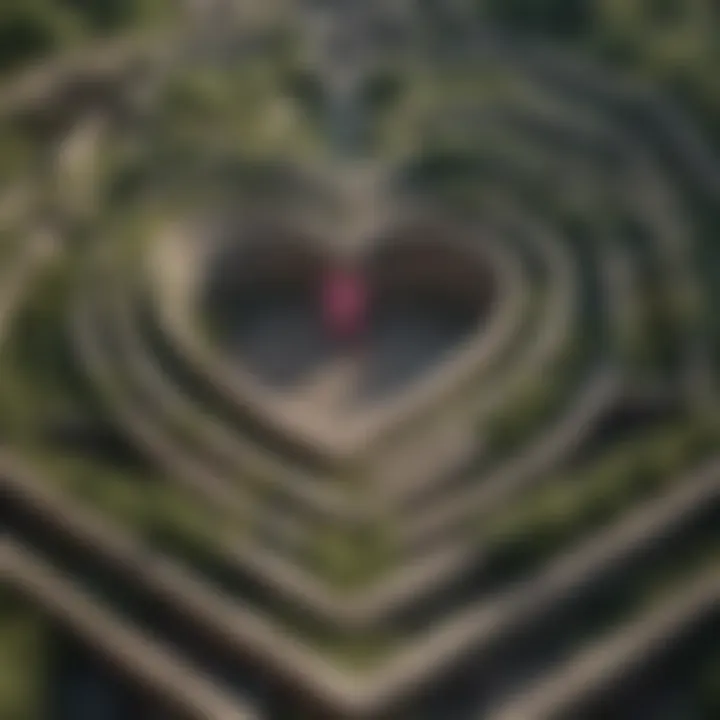 Maze with a path leading towards a heart symbol