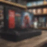A close-up of a gaming console with a digital game store interface