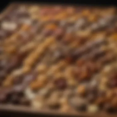 An array of gourmet snacks arranged neatly on a wooden tray