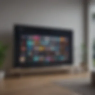 A futuristic smart TV displaying a variety of movie streaming platforms