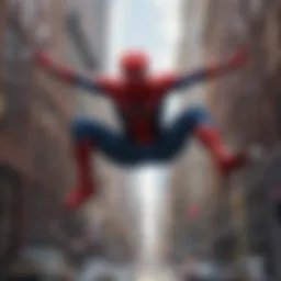 Spider-Man Tobey Maguire swinging through the city