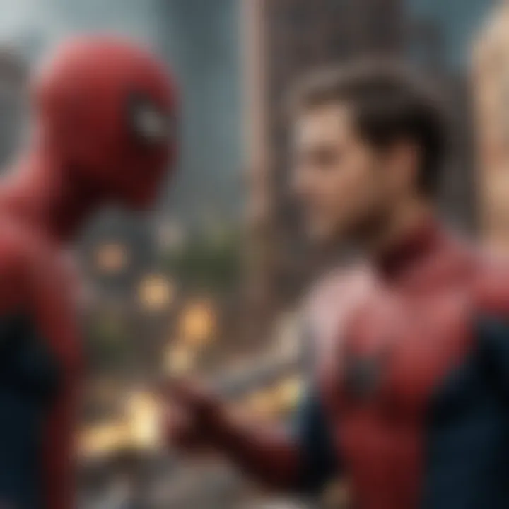 Spider-Man Tobey Maguire facing off against a villain