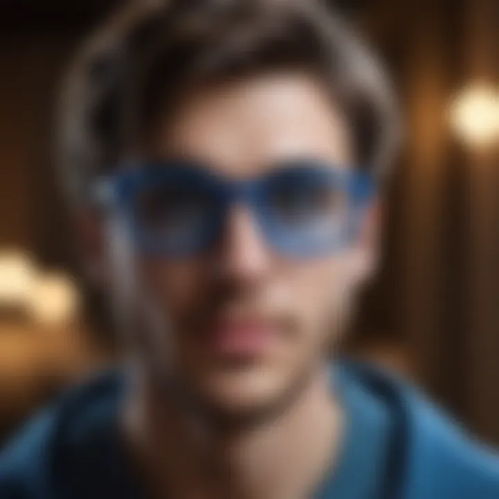 Person wearing stylish blue light glasses while gaming