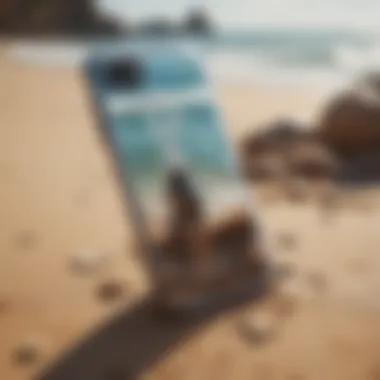 Stylish range of water phone cases displayed on a sandy beach